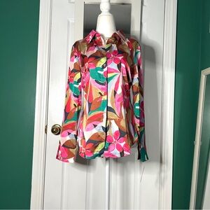 Charlie B. Feeling Floral Silky Button Down Blouse XS NWT